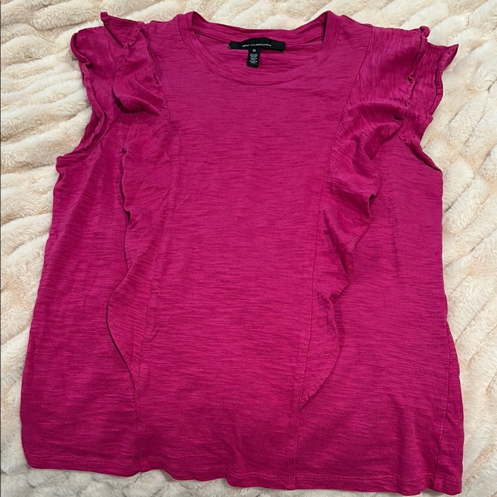 White House Black Market Pink Ruffled Short Sleeve Top